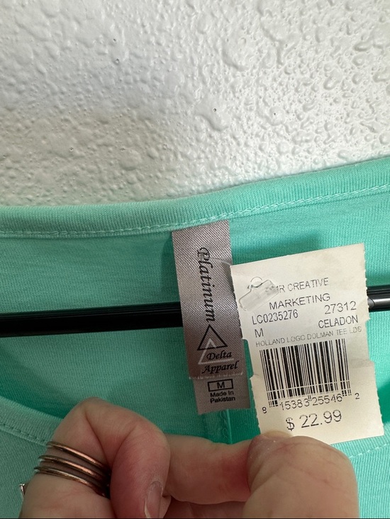 Mint Green Short Sleeve Tee with Silver Sequin Wave Emblem Graphic Size Medium - Picture 2 of 7